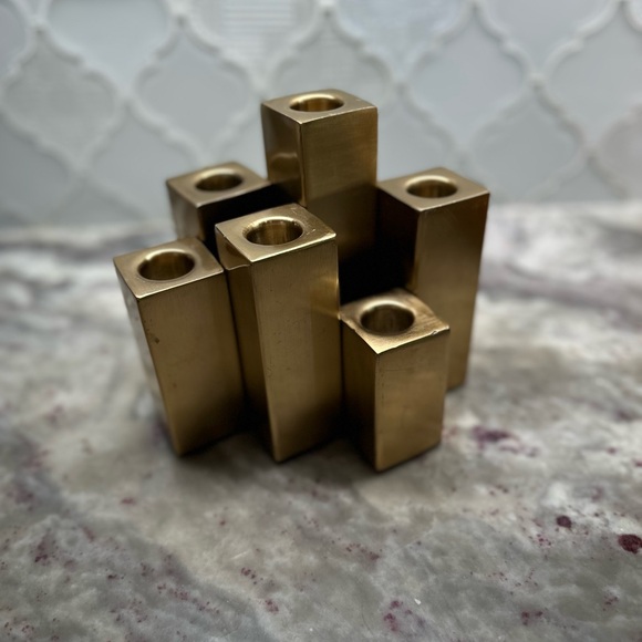MCM Gold Geometric Candle Holders - Picture 2 of 5
